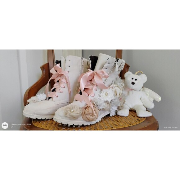 Custom BOHO Boots Shabby Chic Boots Tattered Tea-Stained Roses for the Funky - Picture 1 of 16